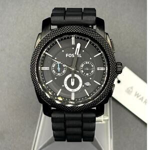 Fossil FS4487 Men's Machine Chronograph Black Silicone Strap Watch NIBWT